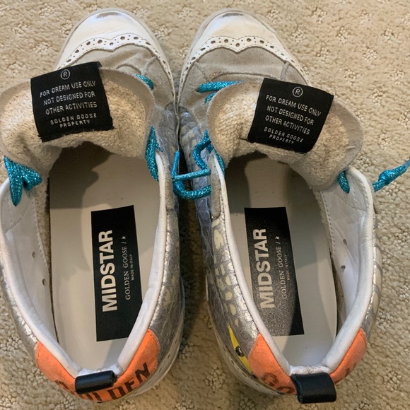 Golden Goose Gray and White Sneakers with Blue Laces - Picture 3 of 11